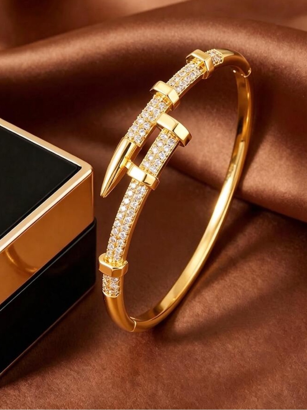Golden Pave Nail Design Cuff Bracelet